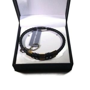 Geoffrey Beene Stainless Steel and Braided Leather